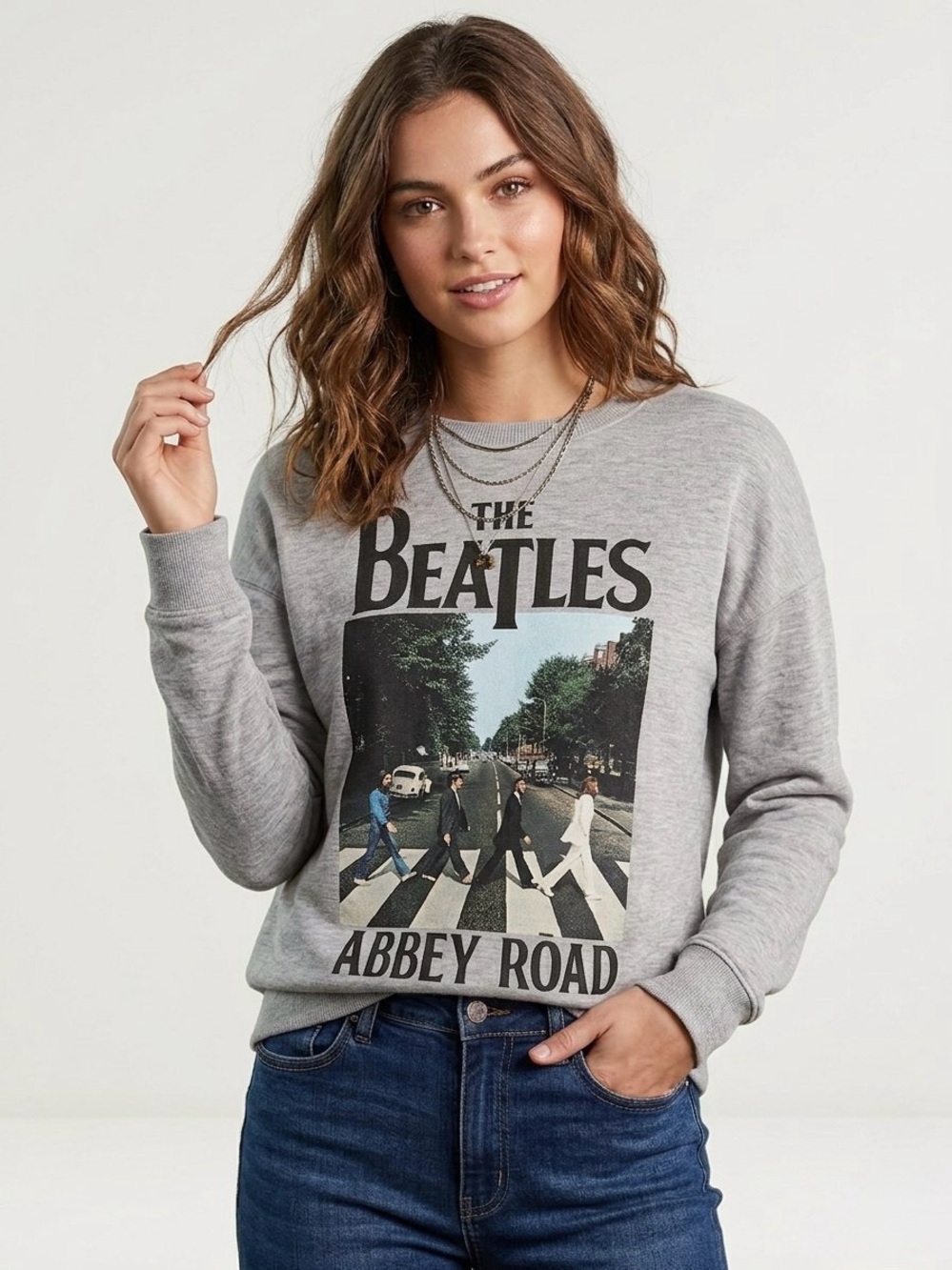 The Beatles Abbey Road Graphic Grey Pullover Crewneck Sweatshirt, Size XS